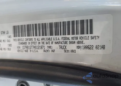 2010 Dodge Ram 1500 Slt/Sport/Trx из США, поврежденный, VIN 1D7RB1GT7AS121871